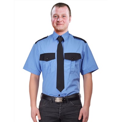Рубашка ОХРАННИКА в заправку цв.Голубой короткий рукав